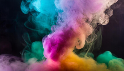 Abstract multi colored thick smoke. Beautiful abstraction. Fluffy smoke cloud against black...