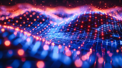 Digital Science Abstract, Glowing Network Waves, Futuristic Technology Background