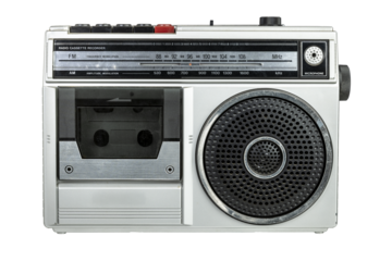 Vintage radio cassette recorder isolated on white