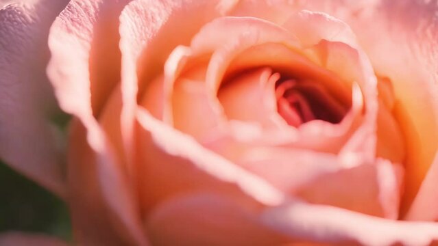 A macro closeup of a beautiful pink rose blossom with delicate petals