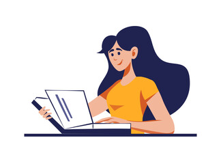 Woman reading book, flat style vector illustration. Education, bookstore, knowledge, student concept.