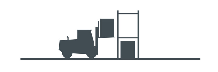 Forklift  loading and unloading heavy items cargo into truck or warehouse. Powered Industrial truck. Moving goods around warehouse. Isolated flat vector illustration.