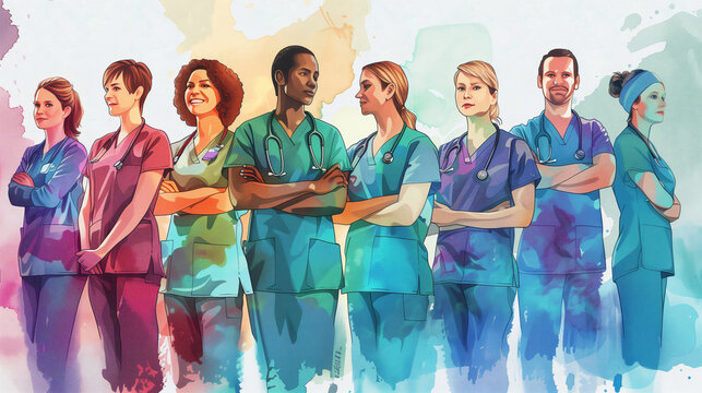 Diverse group of healthcare professionals. Medical personnel. International Nurses Day. Medical Workers Day