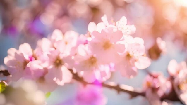 The tree branch showcases the natural beauty of pink cherry blossoms in bloom