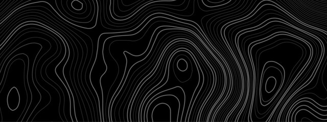 Abstract black and white wavy topography map background. Topography relief and topographic map wave line background. Vector illustration.