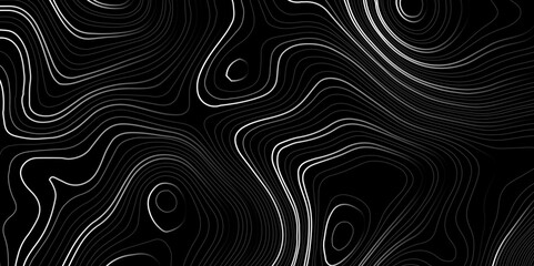 Abstract black and white wavy topography map background. Topography relief and topographic map wave line background. Vector illustration.