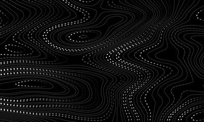 Abstract wave curved lines topographic contours map background. Abstract geographic wavy and curve grid lines map background. Vector illustration. - obrazy, fototapety, plakaty