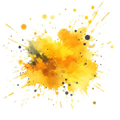 A yellow watercolor splash splatters across a white background, its edges soft and dreamlike.