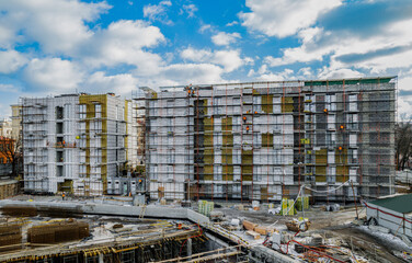 aerial shot of the construction site of an apartment building. renovation and finishing of the...