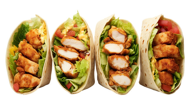 Homemade Chicken Caesar Wrap Collection on transparent background - Gourmet Meals for Tasty Lunch and Dinner