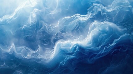 Digital illustration of soothing blue smoke waves creating a serene abstract background for peaceful design elements. - obrazy, fototapety, plakaty
