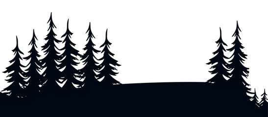 Evergreen pine trees silhouette winter christmas and new year design on transparent background © Madusanka