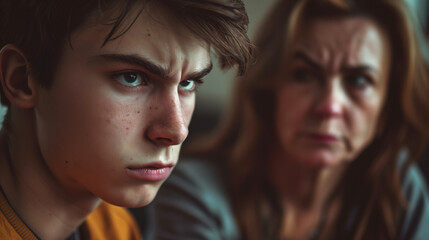 A teenager is in conflict with his mother - obrazy, fototapety, plakaty