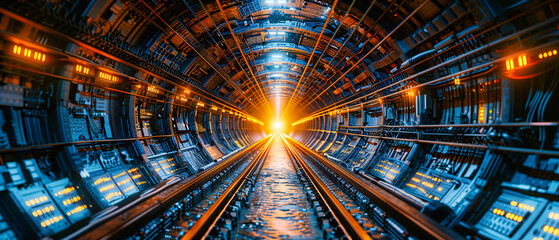 Futuristic Subway Tunnel, Speeding Light Through Modern Underground Corridor