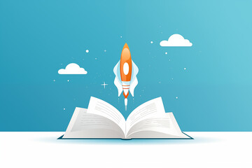 A rocket launching from an open book, symbolizing the powerful journey of learning and the boundless possibilities of education