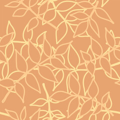 Abstract leaf seamless pattern. Leafy background. Forest. Vegetative botanic design. Simple drawing. Foliage. Plants pattern. Earth tones. Ocher, beige. Warm, muted shades