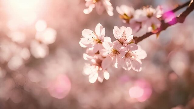 Pink cherry blossoms gracefully appear on a tree branch
