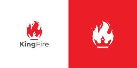 Creative King Fire Logo. Fire and Crown with Modern Style. Flame Crown Logo Icon Symbol Vector Design Template.