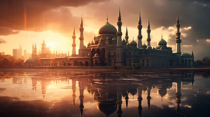 Fotobehang Mosque in Moscow Seen During Sunny Sunset. © yaxir