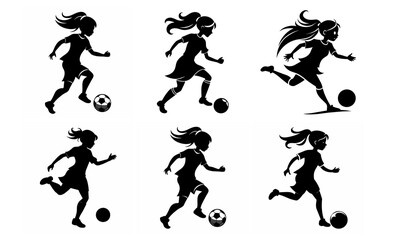silhouettes of  girl playing footbal
