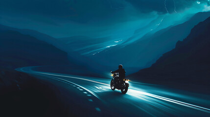 Motorcycle on the Road in the Mountains.