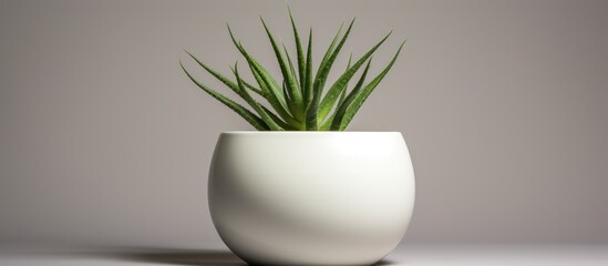 A white ceramic vase holds a vibrant green plant, adding a touch of nature to the room. The plants leaves contrast beautifully against the clean white of the pot.