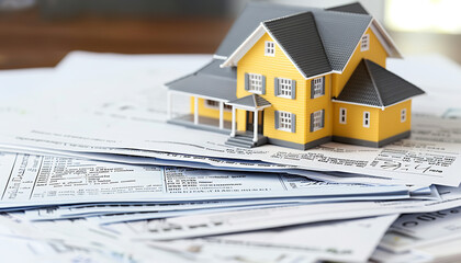 Mortgage papers and house model