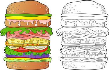 Burger with everything on it, and bonus black outline version
