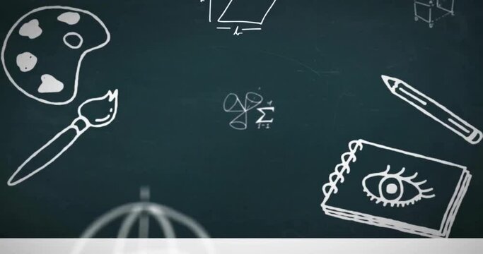 Animation of mathematical equations over school icons