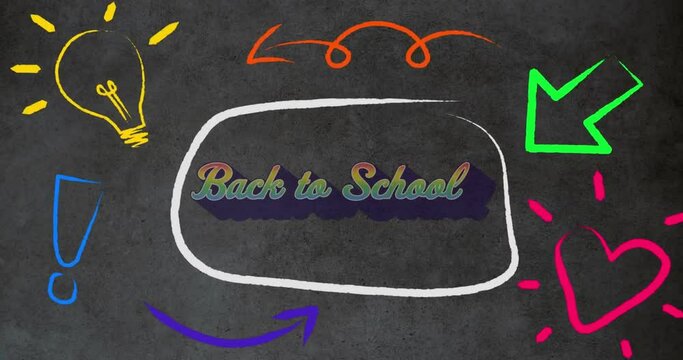 Animation of back to school text over school icons