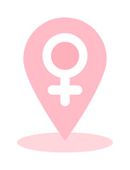 Pink map pin with female symbol.