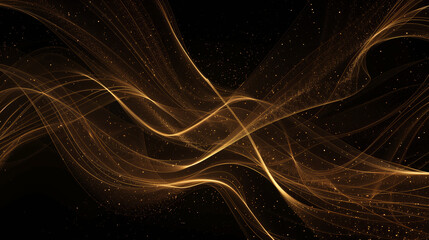 Digital technology golden rhythm wavy line on black background, abstract graphic style background wallpaper.