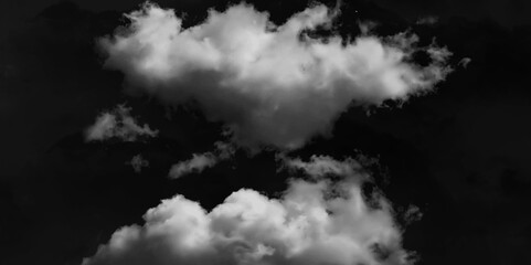 Obraz na płótnie Canvas Luxury Nature Abstract: Mountainous Cumulus Clouds Boiling in the Summer Sky. Darkness and light, heaven. Grey clouds. White cloud isolated on black background, Fluffy texture , Abstract smoke...