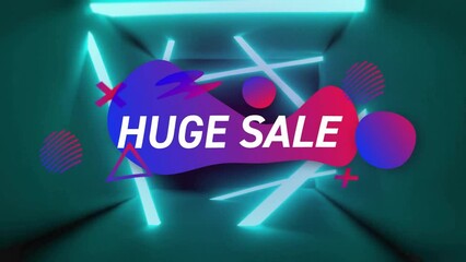 Animation of huge sale text over retro vibrant pattern background - Powered by Adobe