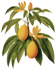 Mango isolated on transparent background old botanical illustration