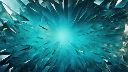 Abstract background. Shards of broken glass. Turquoise. Crystals. Cold background.