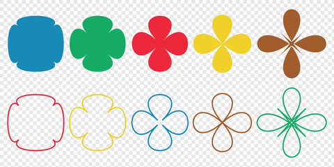 Minimal y2k star shapes. Set of 10 minimal colourful icons. Bauhaus inspired design elements. Futuristic composition in vector. Vector illustration&nbsp;in&nbsp;eps&nbsp;10.