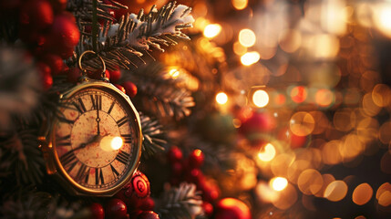 As the clock strikes midnight on Christmas Eve families gather to attend midnight mass or open one small present before heading to bed excited for what the morning will bring. - obrazy, fototapety, plakaty