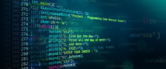 Obraz premium Abstract Modern tech of Programming code screen developer. C Programming Language of Computer script and Technology background of software.