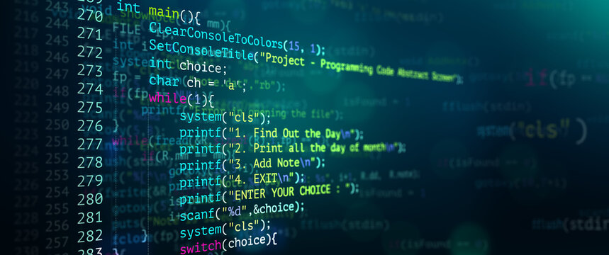 Abstract Modern tech of Programming code screen developer. C Programming Language of Computer script and Technology background of software.