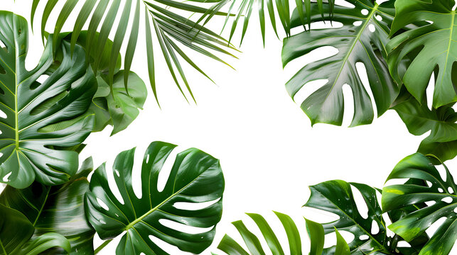 Tropical green leaves isolated on white background vibrant botanical foliage