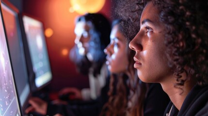 A zoomedin view of a group of students huddled around a computer screen yzing data from a recent astronomical observation showcasing the handson learning experience at a university
