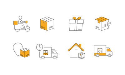 editable stroke delivery icon set, delivery icon vector, icons, courier icon