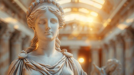 Greek and Roman inspired female statue at sunset