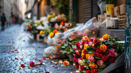 Flowers at a street market in Paris France