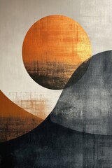 Harmony in Abstraction: Exploring the Balance and Tranquility of a Watercolor Painting, where Sun and Mountains Converge in Elegant Simplicity.