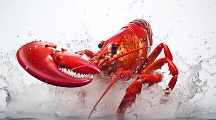 Lobster in water splashes isolate on white background. AI Generative.