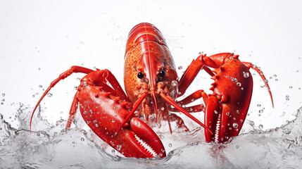 Lobster in water splashes on a white background. AI Generative.