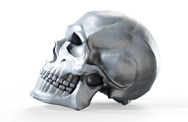 Obraz premium 3D render of metallic human skull isolated on white background