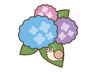 梅雨_カタツムリが乗った紫陽花(線あり)